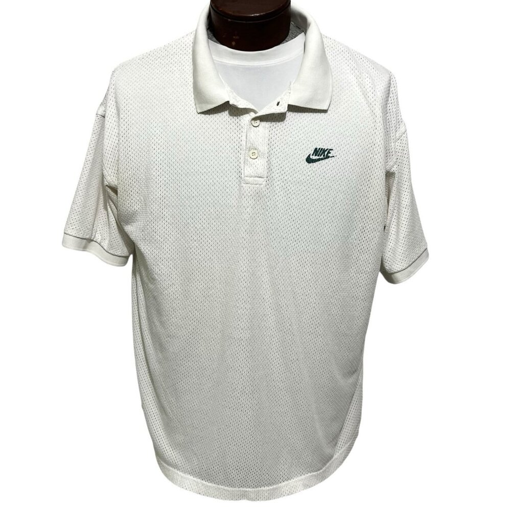 Vtg 90's Nike Polo Tennis Shirt Futura Logo Mens Large White Tag Mesh Thailand